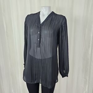 Vintage Pierre Cardin black pinstripe blouse v-neck buttons small
